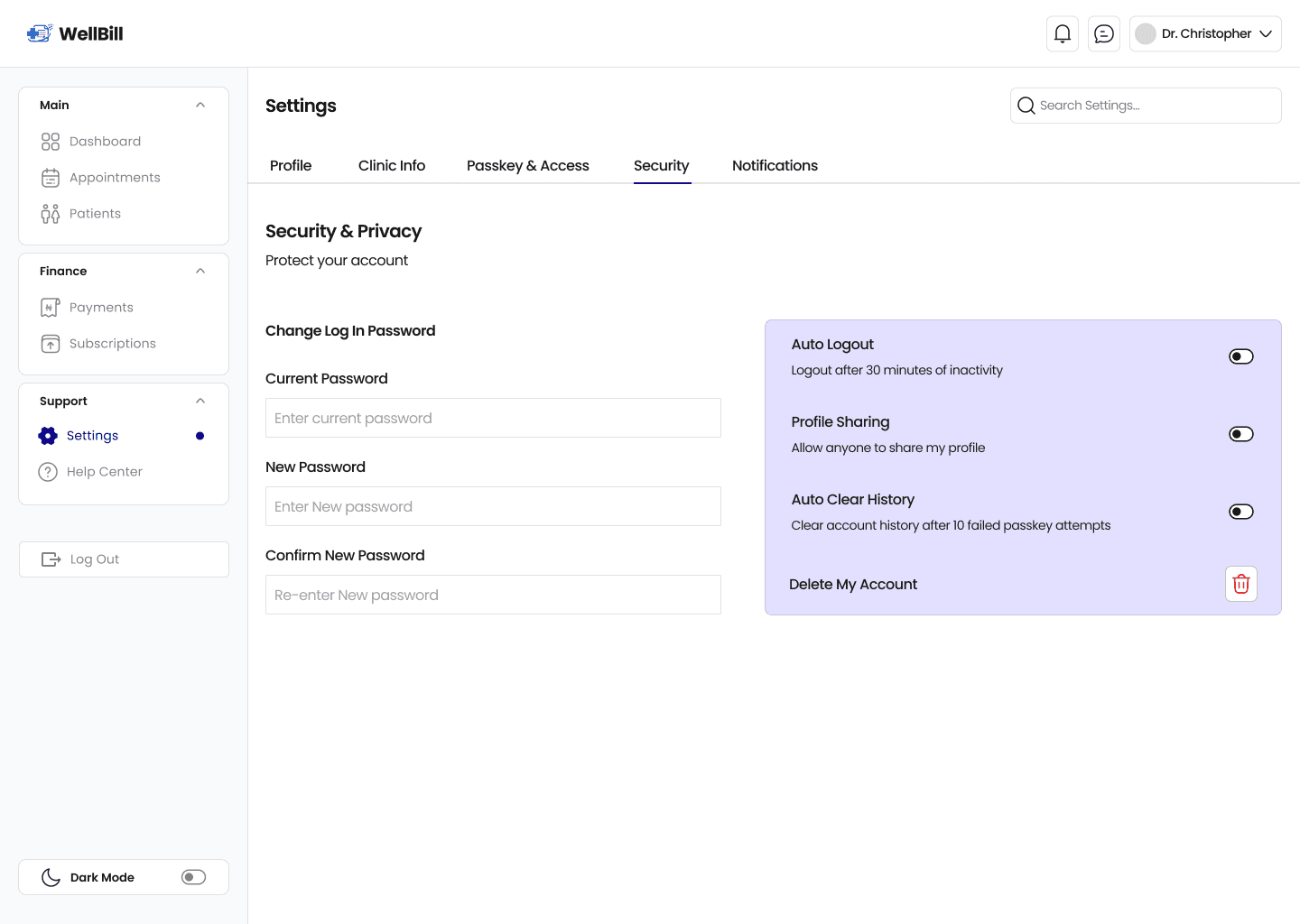 Security settings